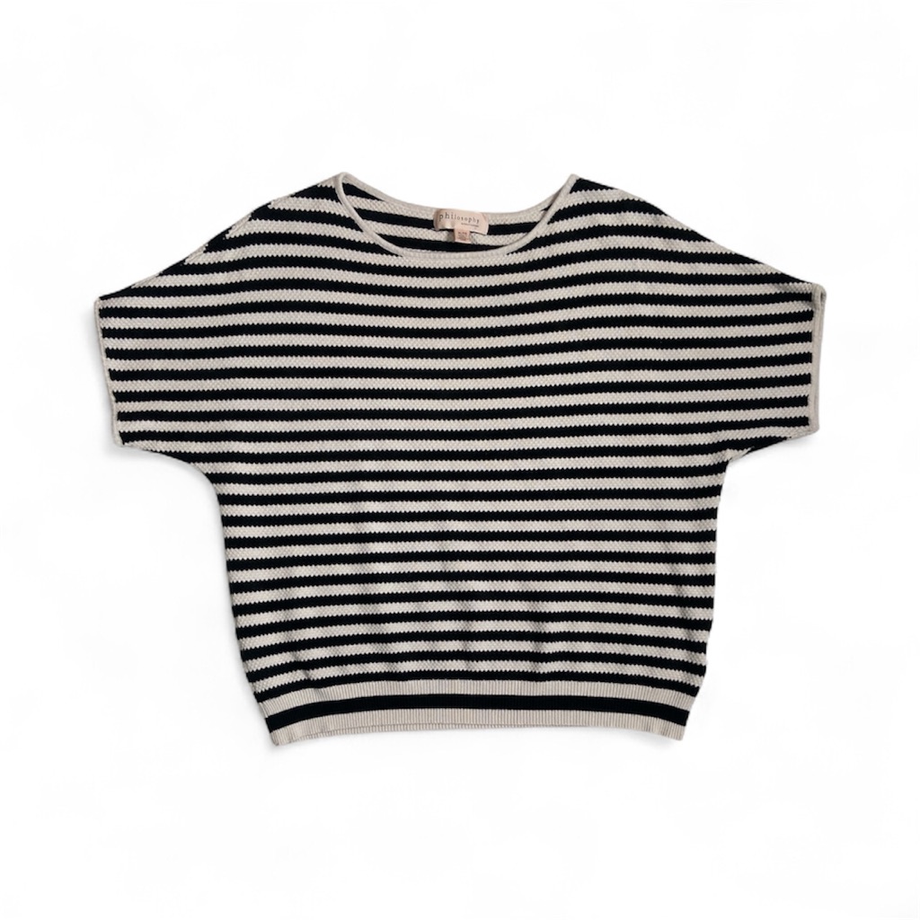Philosophy Black And Cream Striped Short Dolman Sleeve Knit Top Size Xl